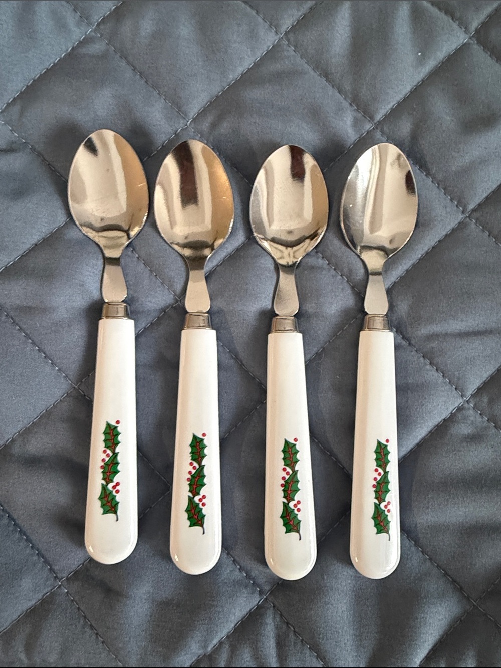 Holiday Holly Stainless Steel Flatware Set - White Handles - Picture 3 of 4